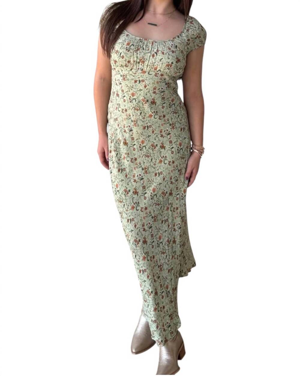 NEW BLU PEPPER scoop neck midi dress in light olive